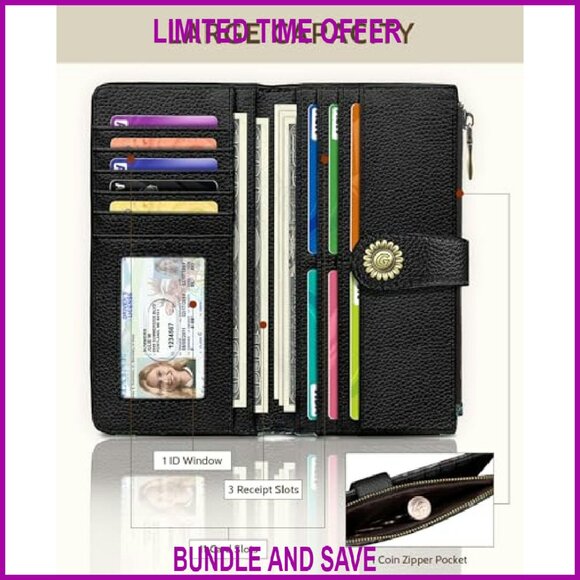 RFID Blocking Bifold Wallet with Zipper Coin Pocket, PU Leather Travel Billfold - Picture 4 of 7